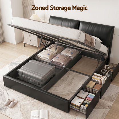 Noah King Bed Frame Gas Lift Storage 3 Drawers Adjustable Headboard Platform Bed Black