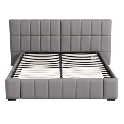 Ora Double Size Upholstered Gas Lift Bed Frame with Foldable Bench PVC Leather Platform Bed with Storage