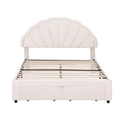 Milo Double Bed Frame with 2 Storage Drawers Upholstered Velvet Platform Bed LED Headboard