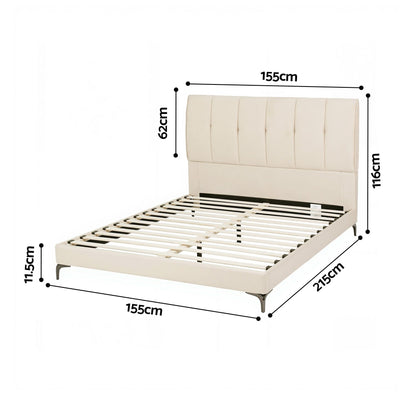 Theo Queen Bed Frame Upholstered Platform Bed with Tufted Headboard 300kg Support