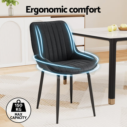 Ellis 4x Dining Chairs Retro PU Leather Kitchen Lounge Cafe Accent Chair Black