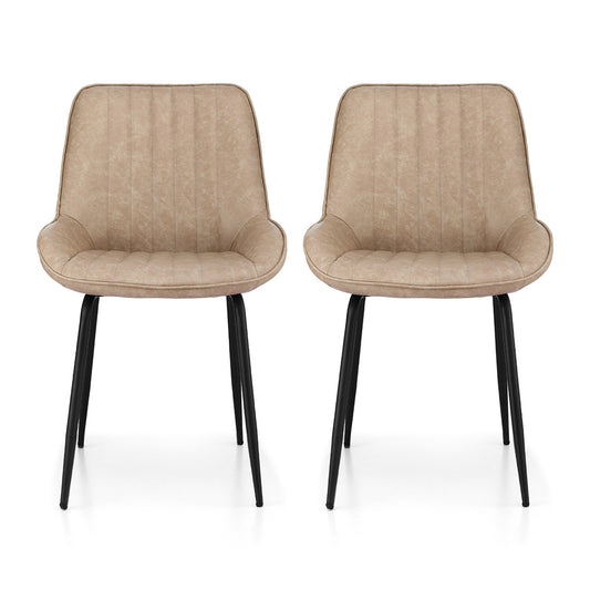 Nash 2x Dining Chairs Retro PU Leather Kitchen Lounge Cafe Accent Chair Khaki