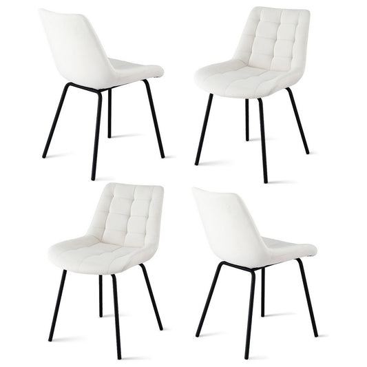 4x Dining Chairs Velvet Tufted Kitchen Lounge Cafe Accent Chair Beige