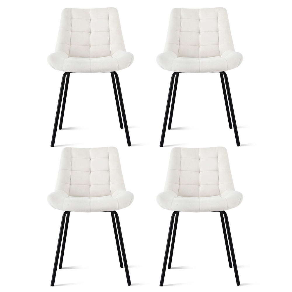 4x Dining Chairs Velvet Tufted Kitchen Lounge Cafe Accent Chair Beige