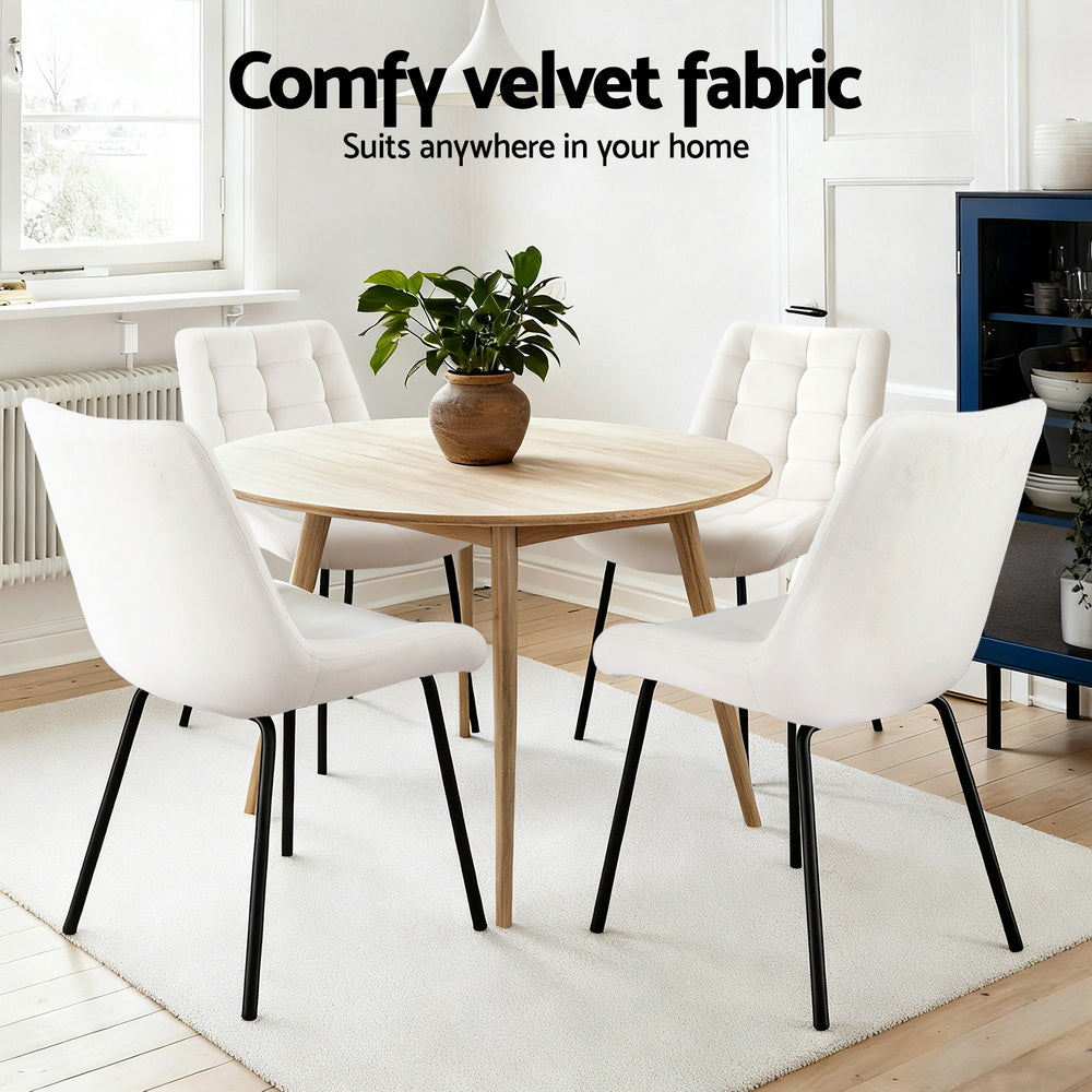 4x Dining Chairs Velvet Tufted Kitchen Lounge Cafe Accent Chair Beige