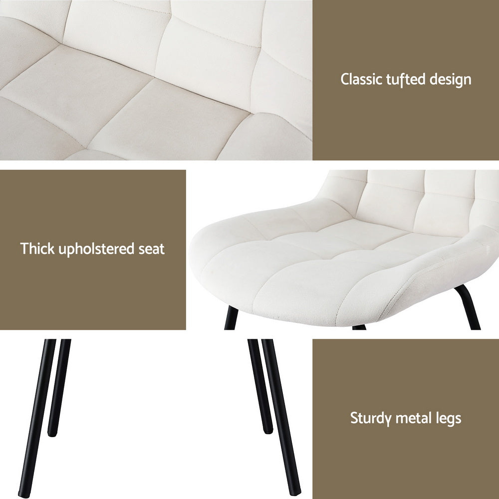 4x Dining Chairs Velvet Tufted Kitchen Lounge Cafe Accent Chair Beige