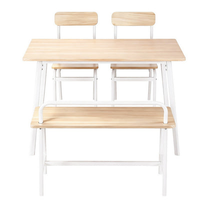 Dining Table and Chairs Set of 4 Bench Kitchen Furniture Natural and White