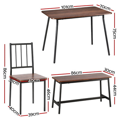 Dining Table and Chairs Set of 4 Bench Kitchen Furniture Rustic Brown