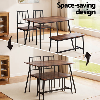 Dining Table and Chairs Set of 4 Bench Kitchen Furniture Rustic Brown