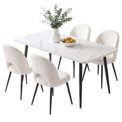 Dining Table and Chairs Set 5pcs Kitchen Furniture Marble White