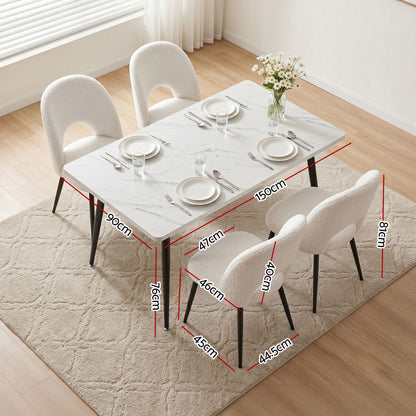 Dining Table and Chairs Set 5pcs Kitchen Furniture Marble White