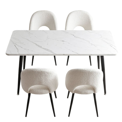 Dining Table and Chairs Set 5pcs Kitchen Furniture Marble White