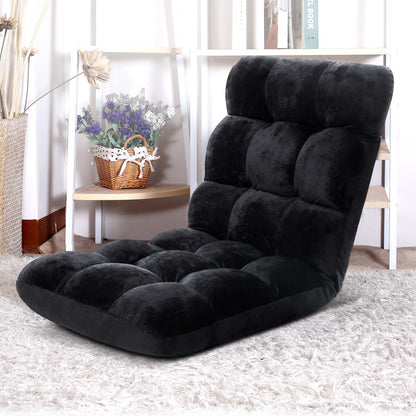 Floor Lounge Sofa Bed Flannel Fabric Black