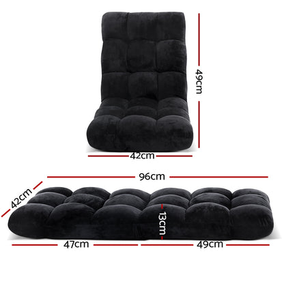 Floor Lounge Sofa Bed Flannel Fabric Black