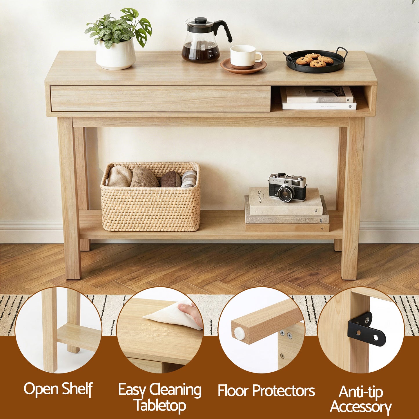 Console Table Entryway Hallway Sofa Side Table Drawer Shelf 100CM Wood