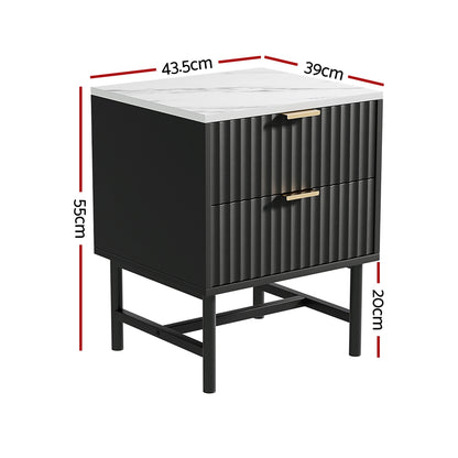 Nova Bedside Table 2 Drawers - Black