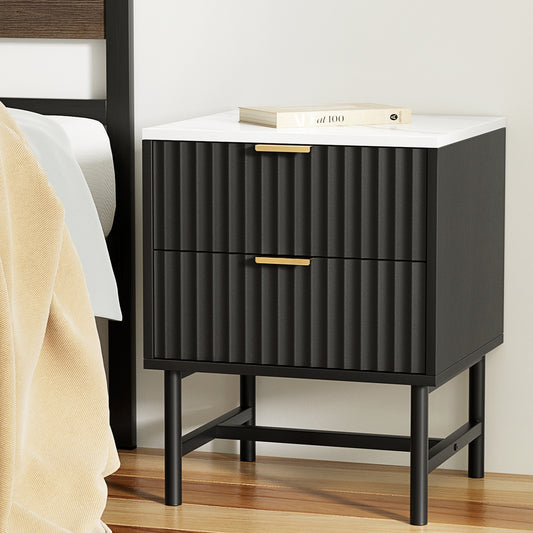 Nova Bedside Table 2 Drawers - Black