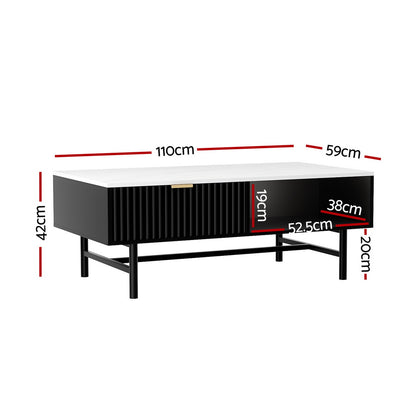 Sora   Coffee Table Drawer Storage Shelf Black