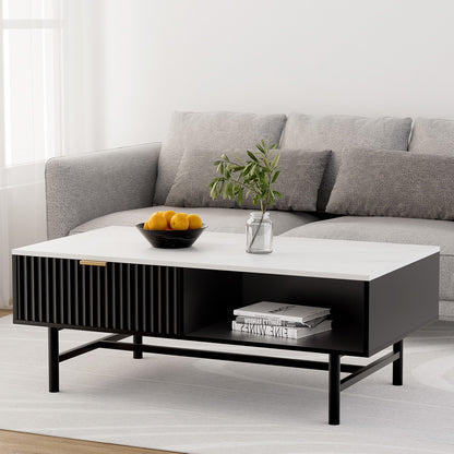 Sora   Coffee Table Drawer Storage Shelf Black