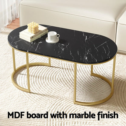 Jade Coffee Table Marble Effect Black