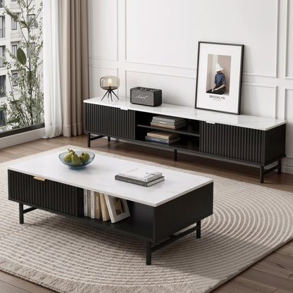 Luca TV Unit & Coffee Table Set Storage Shelf Black