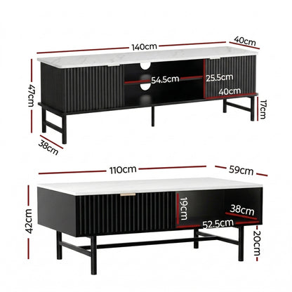 Luca TV Unit & Coffee Table Set Storage Shelf Black
