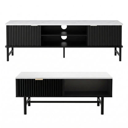 Luca TV Unit & Coffee Table Set Storage Shelf Black