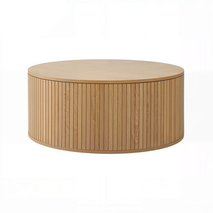 Artiss Round Coffee Table Storage Fluted Center Table Living Room Office 80cm Wood