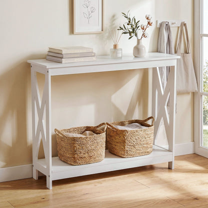 Console Table Entryway Hallway Display 2-Tier Narrow Sofa Table 100CM White