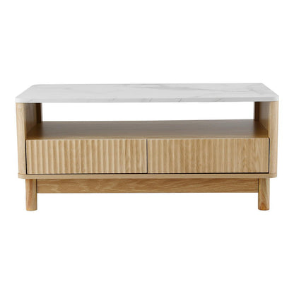 Coffee Table Drawer Shelf Marble Effect Wood&White