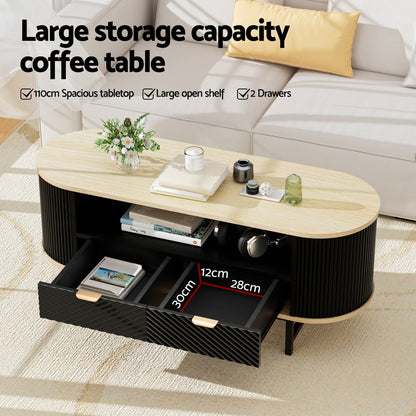 Lida Coffee Table Drawer Shelf Wood&Black