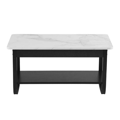Arto Coffee Table 2-Tier 80CM Marble Finish Shelf Black&White