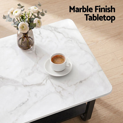 Arto Coffee Table 2-Tier 80CM Marble Finish Shelf Black&White