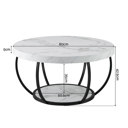 Finn Coffee Table 2-Tier Marble Finish Round White&Black