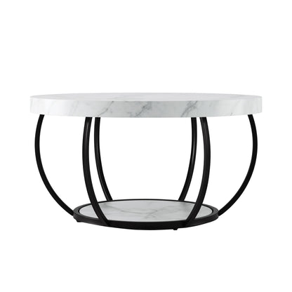 Finn Coffee Table 2-Tier Marble Finish Round White&Black
