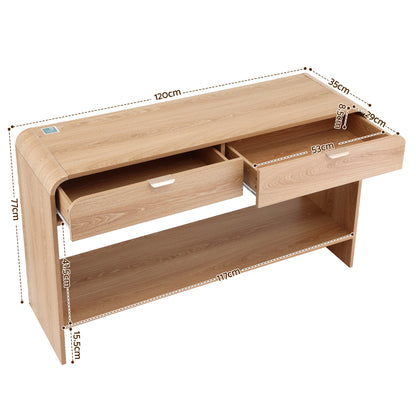 Console Table Hallway Entryway Storage Drawer Shelf Curved Edge 120CM Pine