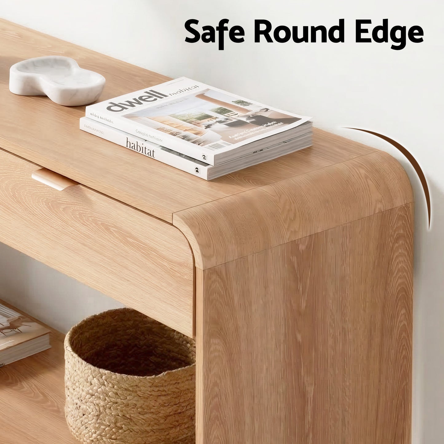 Console Table Hallway Entryway Storage Drawer Shelf Curved Edge 120CM Pine