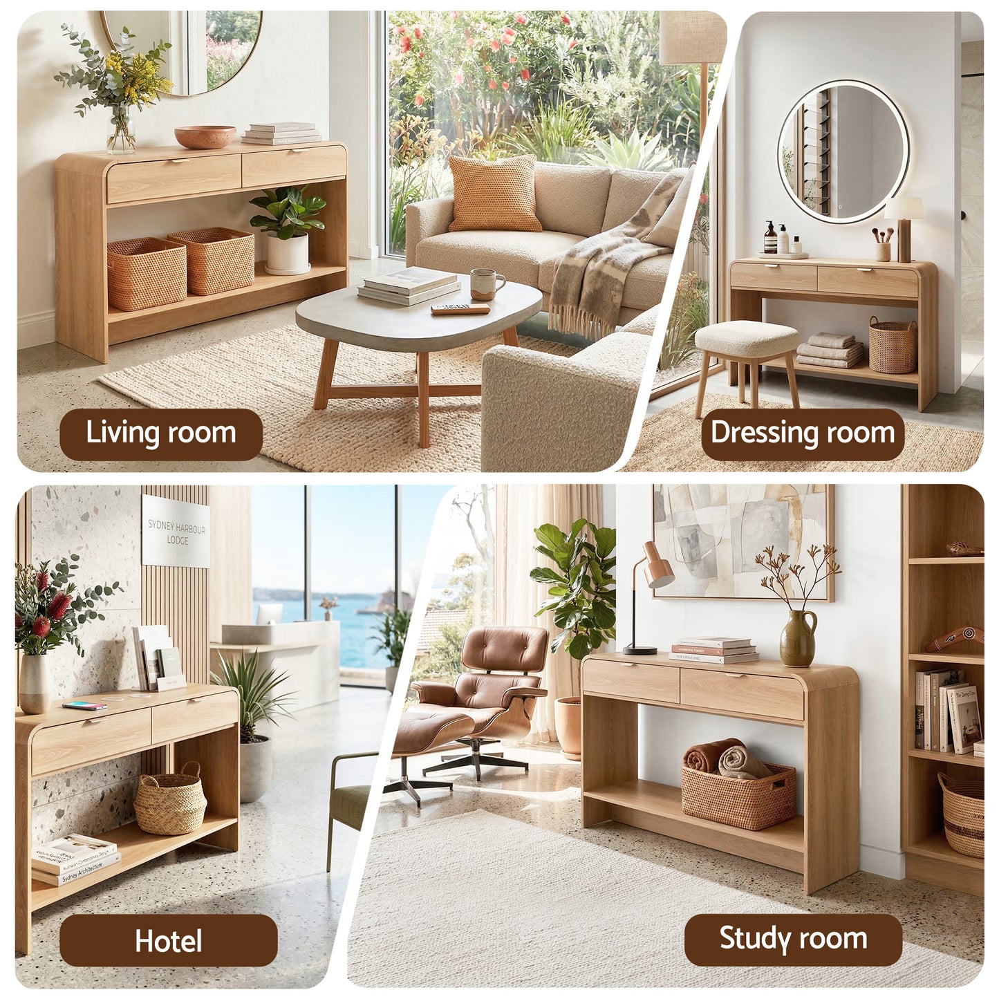 Console Table Hallway Entryway Storage Drawer Shelf Curved Edge 120CM Pine