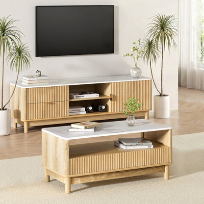 Koda   TV Unit & Coffee Table Set Storage Drawers Pine