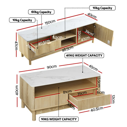 Koda   TV Unit & Coffee Table Set Storage Drawers Pine