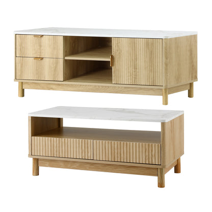 Koda   TV Unit & Coffee Table Set Storage Drawers Pine