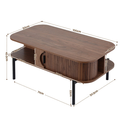 Kaia Coffee Table Living Room Center Table Shelf Cabinet Walnut