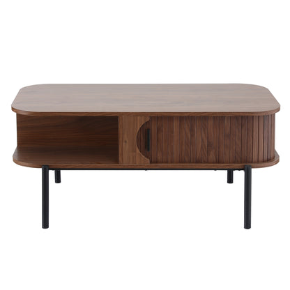 Kaia Coffee Table Living Room Center Table Shelf Cabinet Walnut