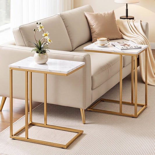 Coffee Table Side Table White & Gold