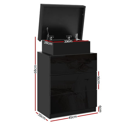 Milo 2X Bedside Table LED 3 Drawers - COLEY Black
