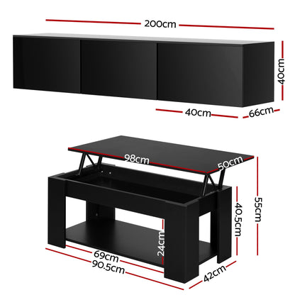 Luca TV Unit & Coffee Table Set Storage Cabinet Black