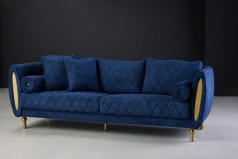 Ash dark blue velvet 3 seater sofa