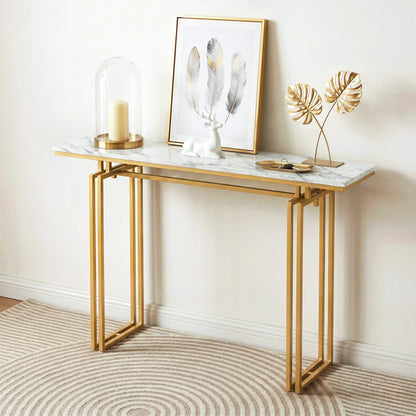 Niko Console Table Hallway Entryway Table Marble Effect 110CM White & Gold