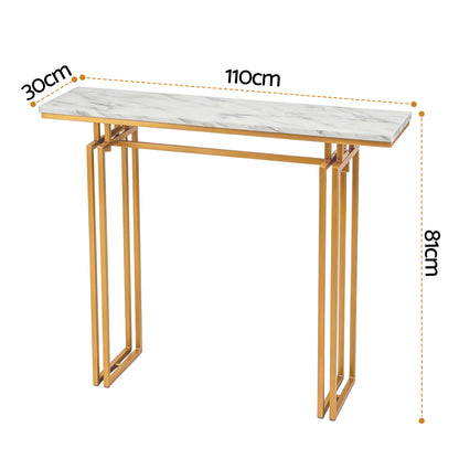 Niko Console Table Hallway Entryway Table Marble Effect 110CM White & Gold