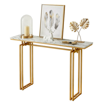 Niko Console Table Hallway Entryway Table Marble Effect 110CM White & Gold